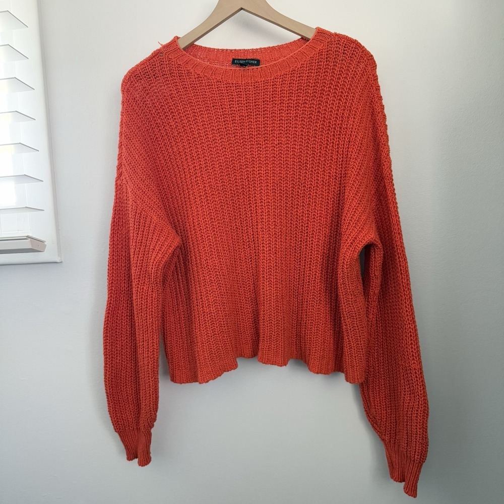 Eileen Fisher Large Organic Cotton Sweater Orange Relaxed Boxy Lounge